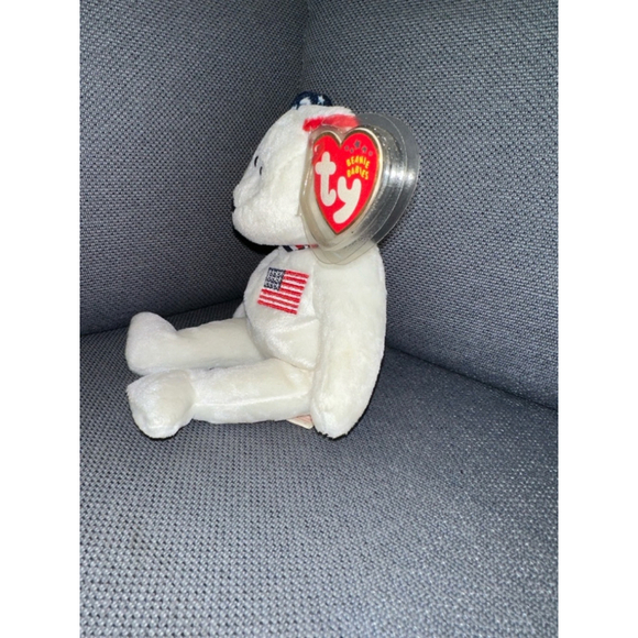 TY AMERICA (WHITE) the BEAR BEANIE BABY - MINT with MINT TAG USA Red Cross - Picture 6 of 16